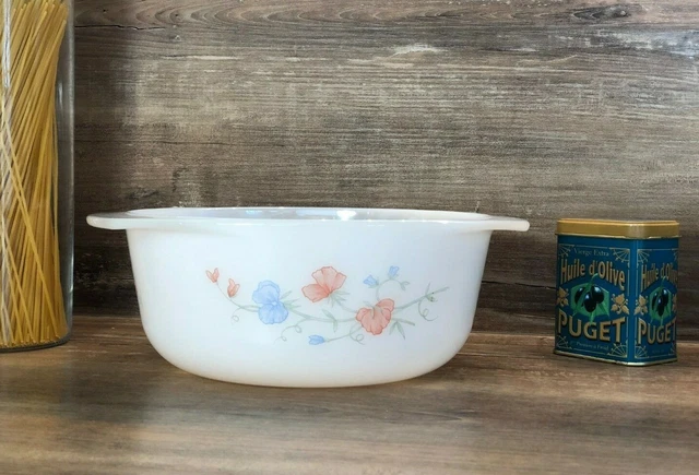 Plat / Saladier Vintage Arcopal Modèle Narcisse – Blanc, Motif Floral – Fabriqué En France – Occasion