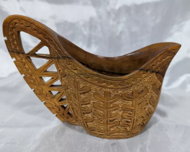 Vintage Yugoslavia Hand Carved Wooden Wedding Ceremonial Shepherd Cup Folk Art