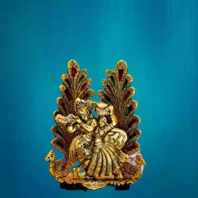 Lovely Ethnic 6.5" Lord Radha Krishna Oil Lamp Diya Gift Metal Statue Home Decor