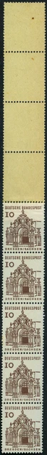 Bund kleine Bauwerke 10 Pf Rollenende 5+4 gelb,  MiNr 454