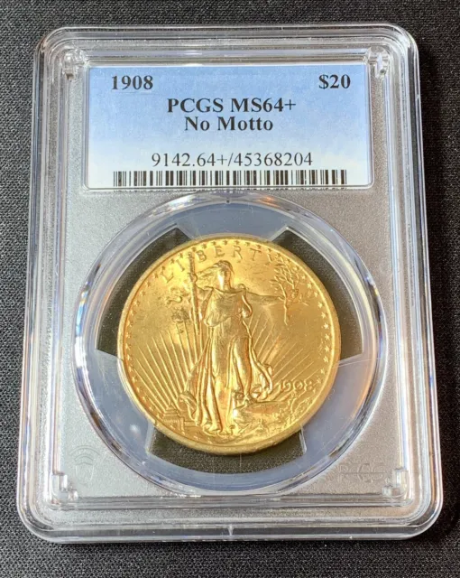 1908 no motto $20 St. Gaudens Gold Double Eagle MS64+