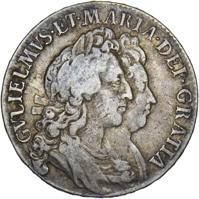 1692 Halfcrown - William & Mary British Silver Coin - Nice