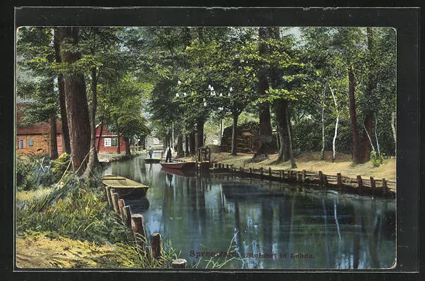 Ansichtskarte Lehde im Spreewald, kleine Boote an der Einfahrt