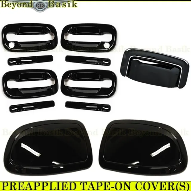 2000-2006 Chevy Tahoe GLOSS BLACK 4 Door Handle COVERS w/PSGKH+Mirrors+Tailgate