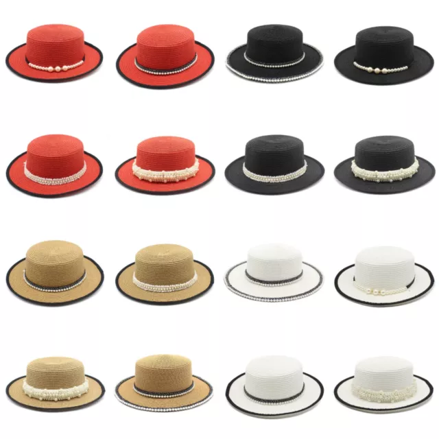 Pearls Summer UV Beach Cap Wide Brim Sun Protection Straw Hat Folable Floppy Hat