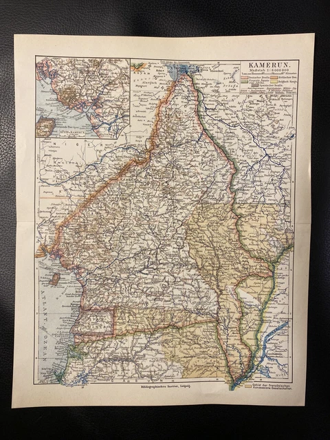 antike historische Landkarte Deutsche Kolonien: Kamerun ca. 1900
