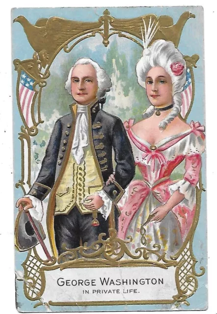 c 1910 George & Martha Washington Private Life Vintage Antique Embossed Postcard