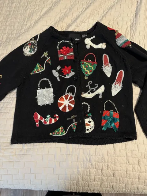 Michael Simon Vintage Ornate Christmas Beaded Sweater Size L