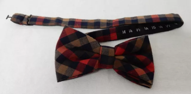 Men's Dobell Red, Brown & Navy Blue Tartan Check  Pre-Tied Bow Tie