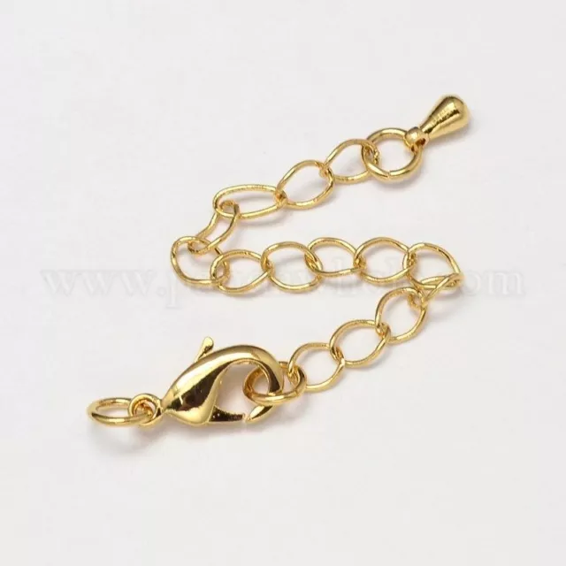 LOBSTER  BRASS Golden 12X7MM 25 PCS CLASPS WITH CHAIN EXTENDER N.FREE TEARDROP