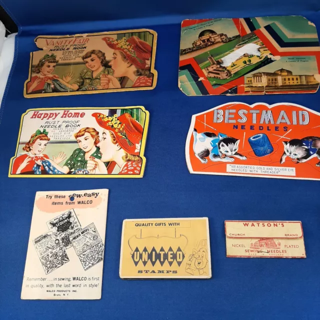 Vintage Sewing Needle Cards Lot 7 Kits Happy Home Vanity Fair Best Maid Watson's