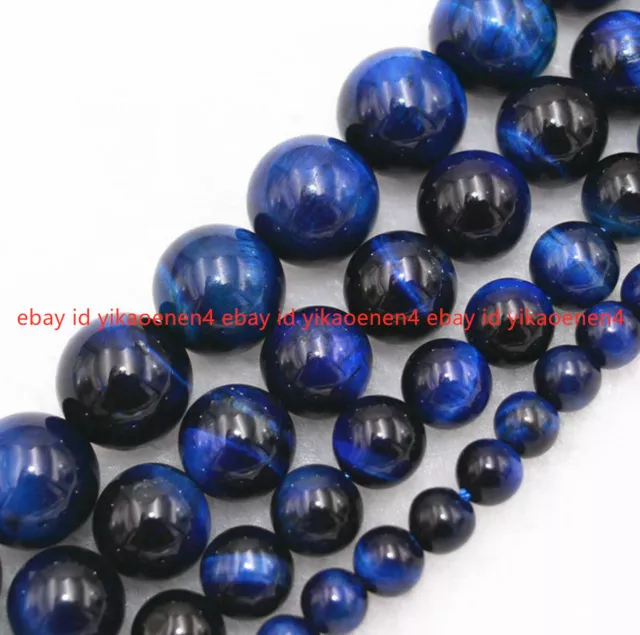 6/8/10/12mm Natural Gemstone Blue Tiger's Eye Round Loose Beads 15"