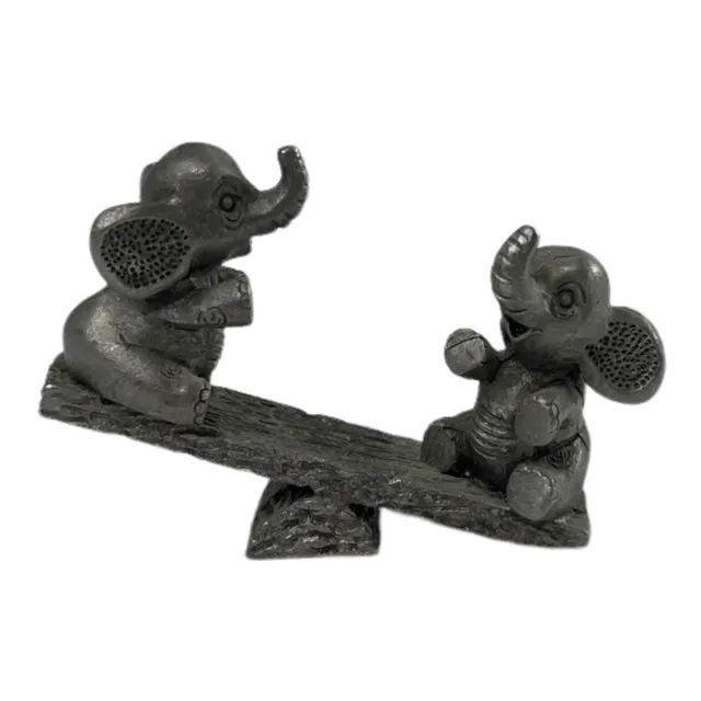 Elephants on a Seesaw Teeter Totter 2 Inch Vintage Pewter Figurine