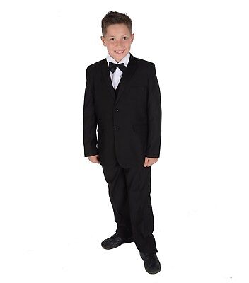 Boys 5 Piece Black Tuxedo Suit Bow Tie Wedding Page Boy Party Prom Suit 2-15Year