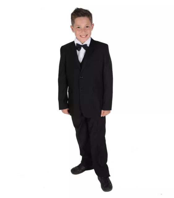 Tuta da smoking nera per ragazzi 5 pezzi cravatta con fiocco pagina matrimonio ragazzo festa ballo 2-15 anni