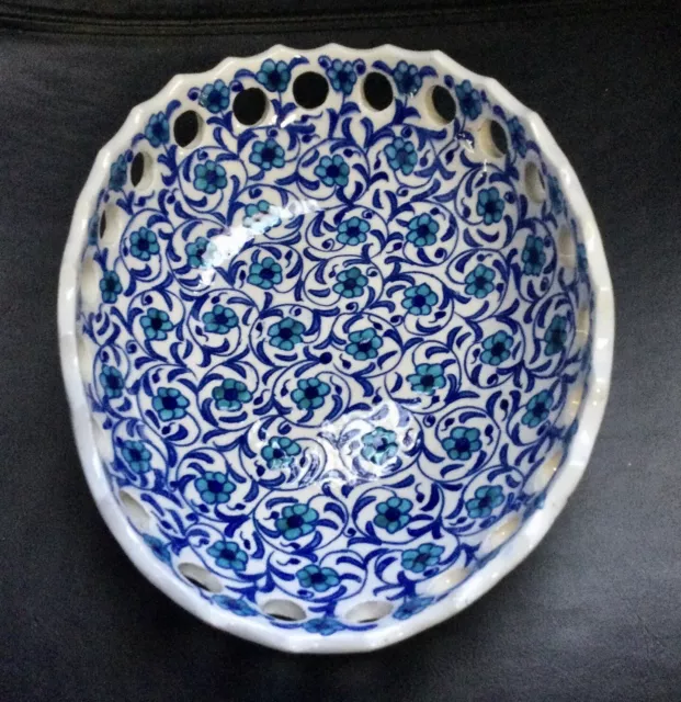 Hand Made Fettah Gini Ceramic Pottery Blue & White Bowl From Kutahya Turkey