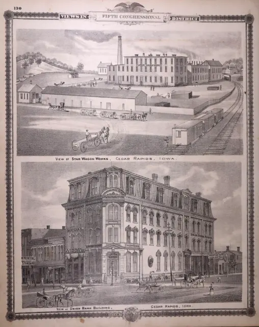 1875 CEDAR RAPIDS, IOWA Print ~ STAR WAGON WORKS / UNION BANK BUILDING #149