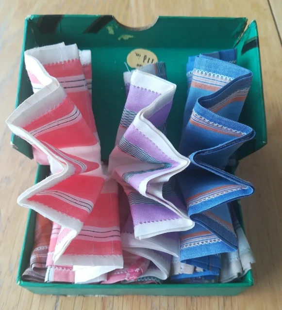 6 fazzoletti vintage antichi colorati pregiato cotone irlandese in scatola art deco da uomo