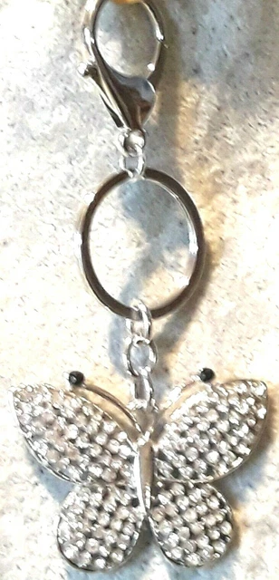 Décor Papillon Strass Pour Sac à Main Ou Porte-Clés - Métal Argenté - Neuf Avec Étiquettes