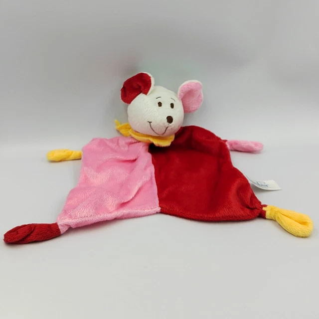 Doudou plat souris blanc rouge rose BAMBIA - 32152