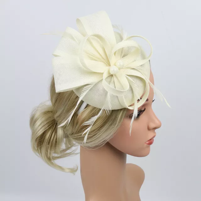 Feather Hair Fascinator Hat Headband Clip Ladies Wedding Bridal Royal Ascot Race 3