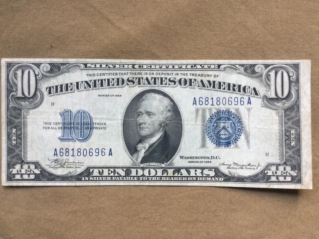 1934 $10 Small Size Silver Certificate Mule, Julian-Morgenthau