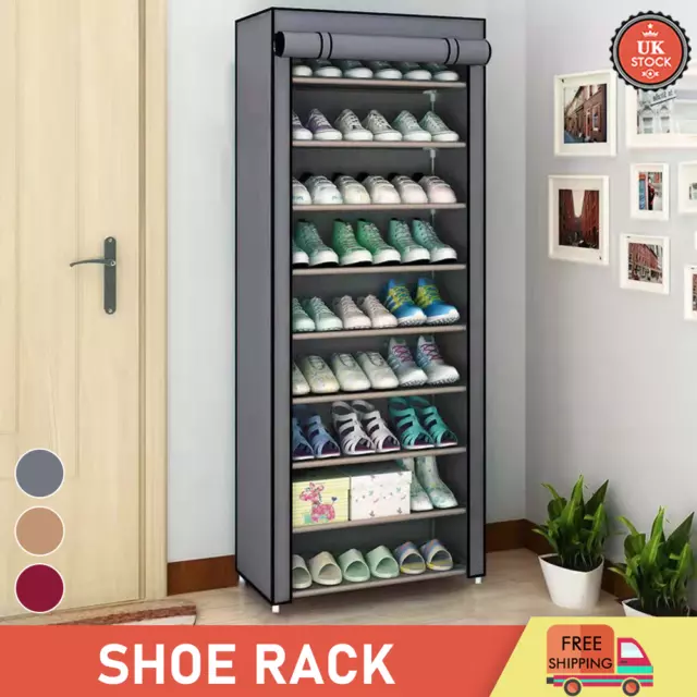 27 Pairs 10 Tier Dustproof Shoes Cabinet Storage Organiser Shoe Rack Stand Hold