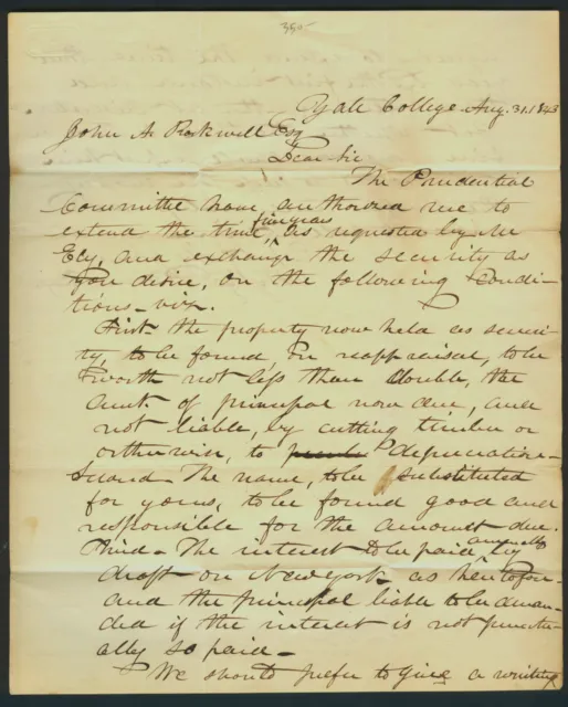YALE Wyllys Warner John Rockwell Autograph Letter 1843 Signed ALS Politics