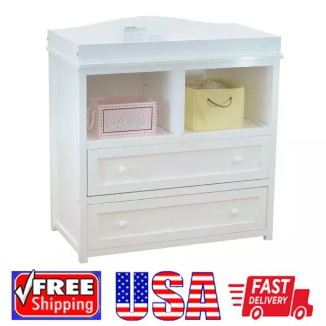 2-Drawer Changing Table Dressers Storage 2 Cubbies Nightstand Bedroom Organizer