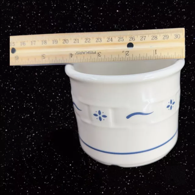 Longaberger Pottery Heirloom Ivory Blue Design 1 Pt Crock Utensil Holder Candle 3