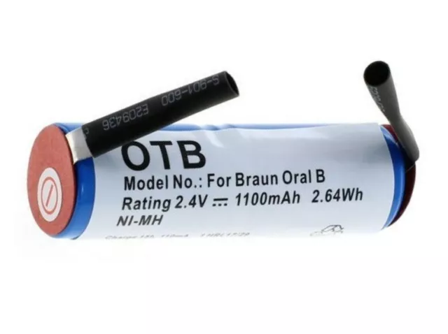 Original OTB NiMH Akku für Braun Oral B Sonic Complete, 2,4V 1100mAh 56 x 17 mm