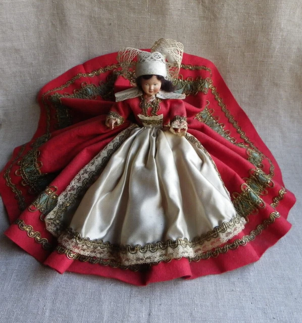Grande Poupée Ancienne Petitcollin Celluloïd - Costume Régional Années 50, Taille 36cm