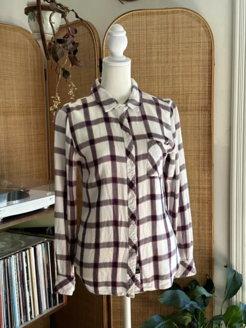 Rails Hunter Plaid White Navy Fuschia Button Down Shirt Size XS