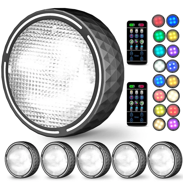UNDER CABINET LIGHTS RGBW Wireless LED Puck Lights Remote Control £27. ...