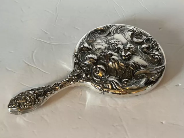 Antique Art Nouveau Sterling Silver Unger Brothers Loves Dream Mirror