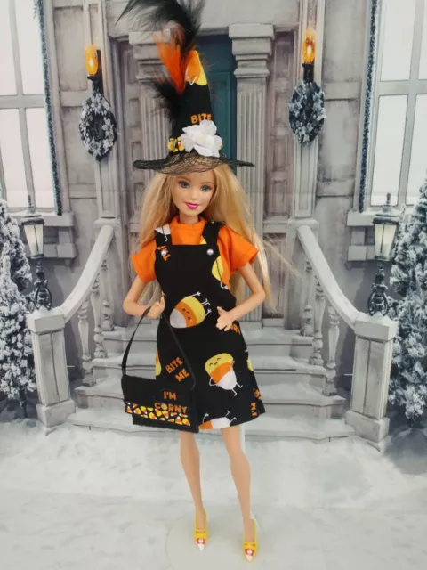 Handmade Doll Clothes Halloween Candy Corn Printed Jumper Dress Set