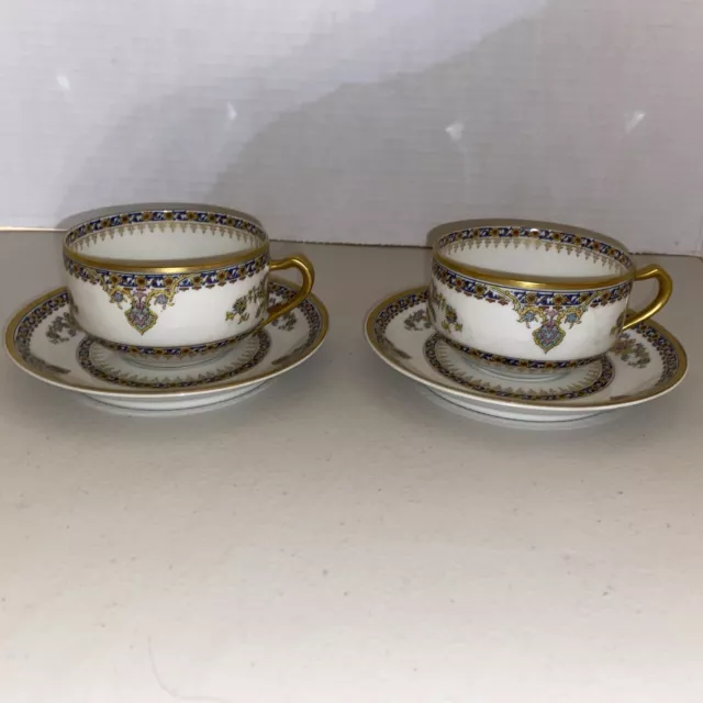 Set of 2 Oriental Haviland & Co Limoges France Cups & Saucer No Chips & No Crazi