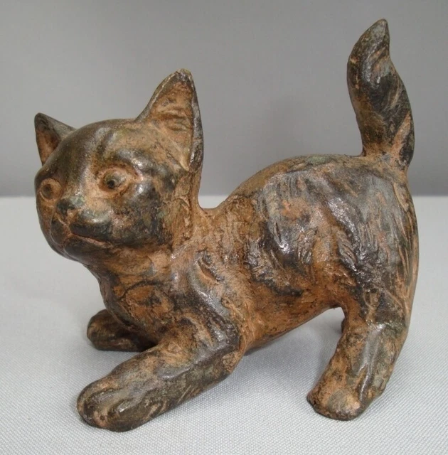 Estatua Gato Fauna Art Deco Estilo Art Nouveau Estilo Bronce sólido Firmado