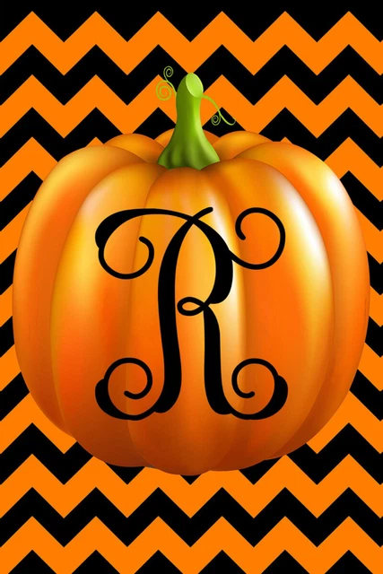 Pumpkin Chevron Monogram R Double Sided 12 X 18 Inch Garden Flag