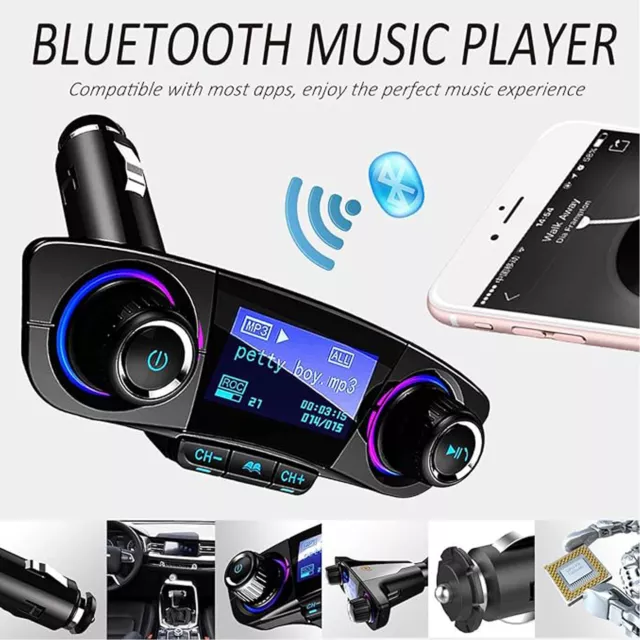 Universal Wireless Bluetooth Car Kit & Charger FM Transmitter Fits Cell Phones 3