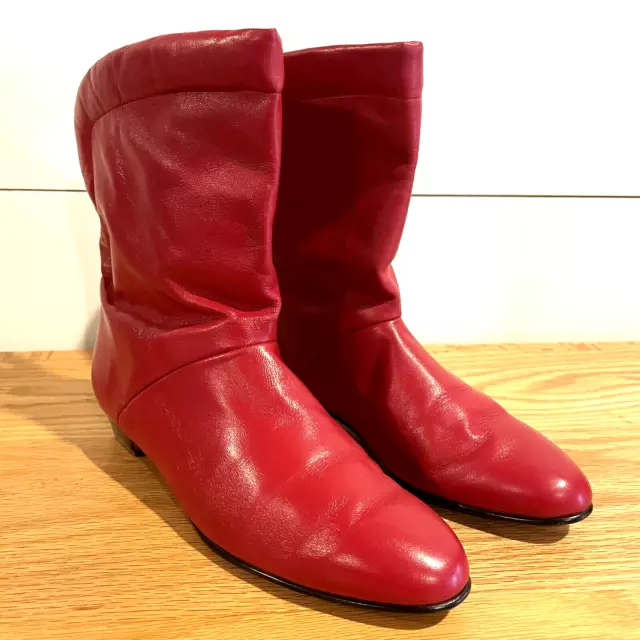 Red Leather Slouch Ankle Boots Size 7.5 Vintage 80s Ferris Bueller Boot