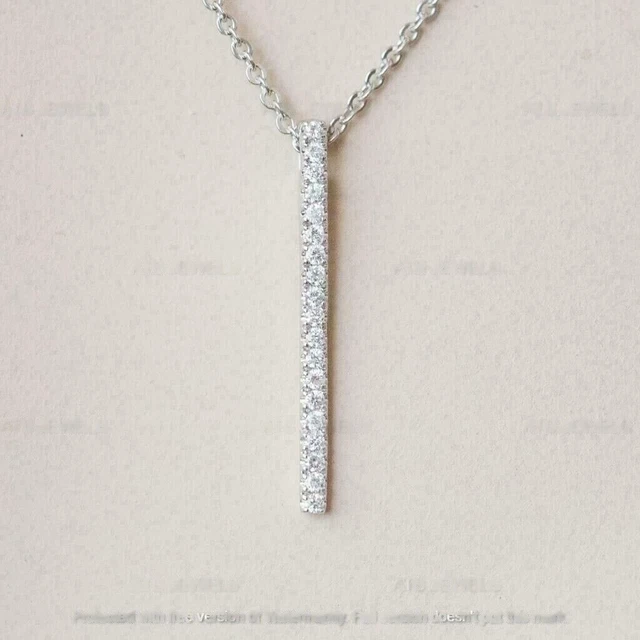 1CT Round Cut Moissanite Bar Pendant 18" Necklace 14K White Gold Plated