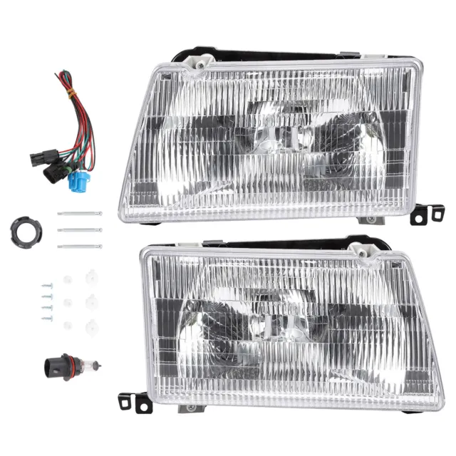 Pair Headlights Headlamps w/Bulbs& Wiring Kit Clear For Peterbilt 375 385 Trucks