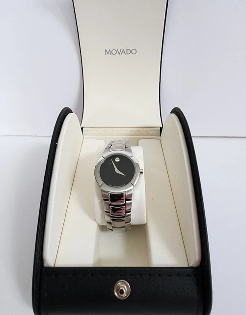 Movado Ladies Swiss Stainless Steel Quartz Watch 6868507 Black Dial