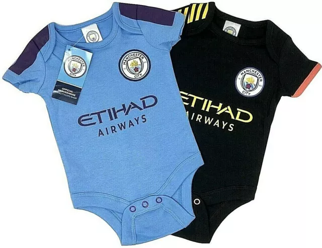 MANCHESTER CITY FC BABYS KINDERWAGEN KÖRPERANZUG BABY WACHSEN WESTE x2 MAN MCFC 2