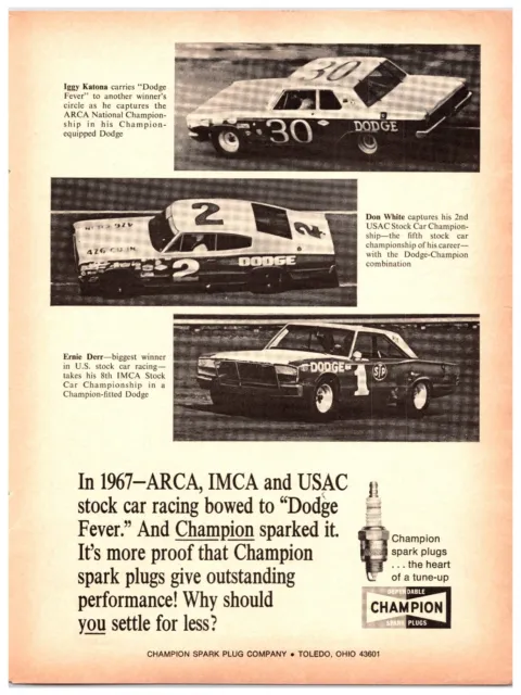 Original 1967 - Champion Spark Plug "Stock Car" - Original Print Advertisement
