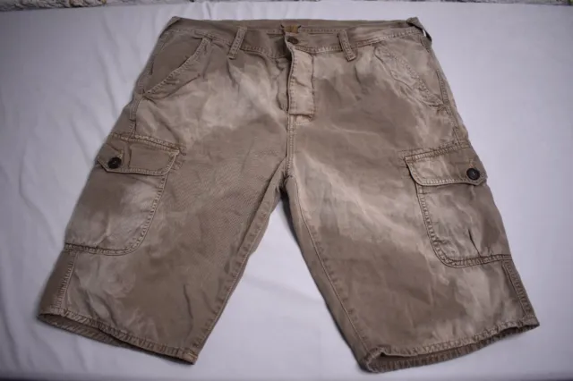 True Religion Mountain Dean Cargo Shorts Mens 38 Khaki  Twill Flap Pockets Chino