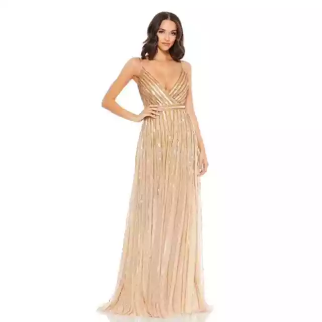 Mac Duggal NWT Sequined Wrap Over Sleeveless Gown in Nude/Gold Sz 10