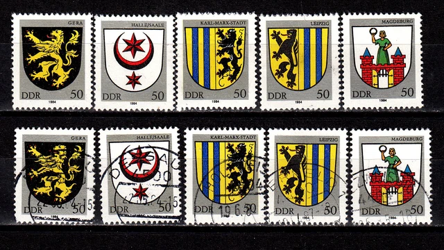 DDR 1984: 2857 - 2861 Stadtwappen II, postfrisch + sauber gestempelt, siehe Bild
