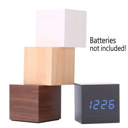 New Modern Wooden Wood Digital LED Desk Alarm Clock Thermometer Timer Calendar